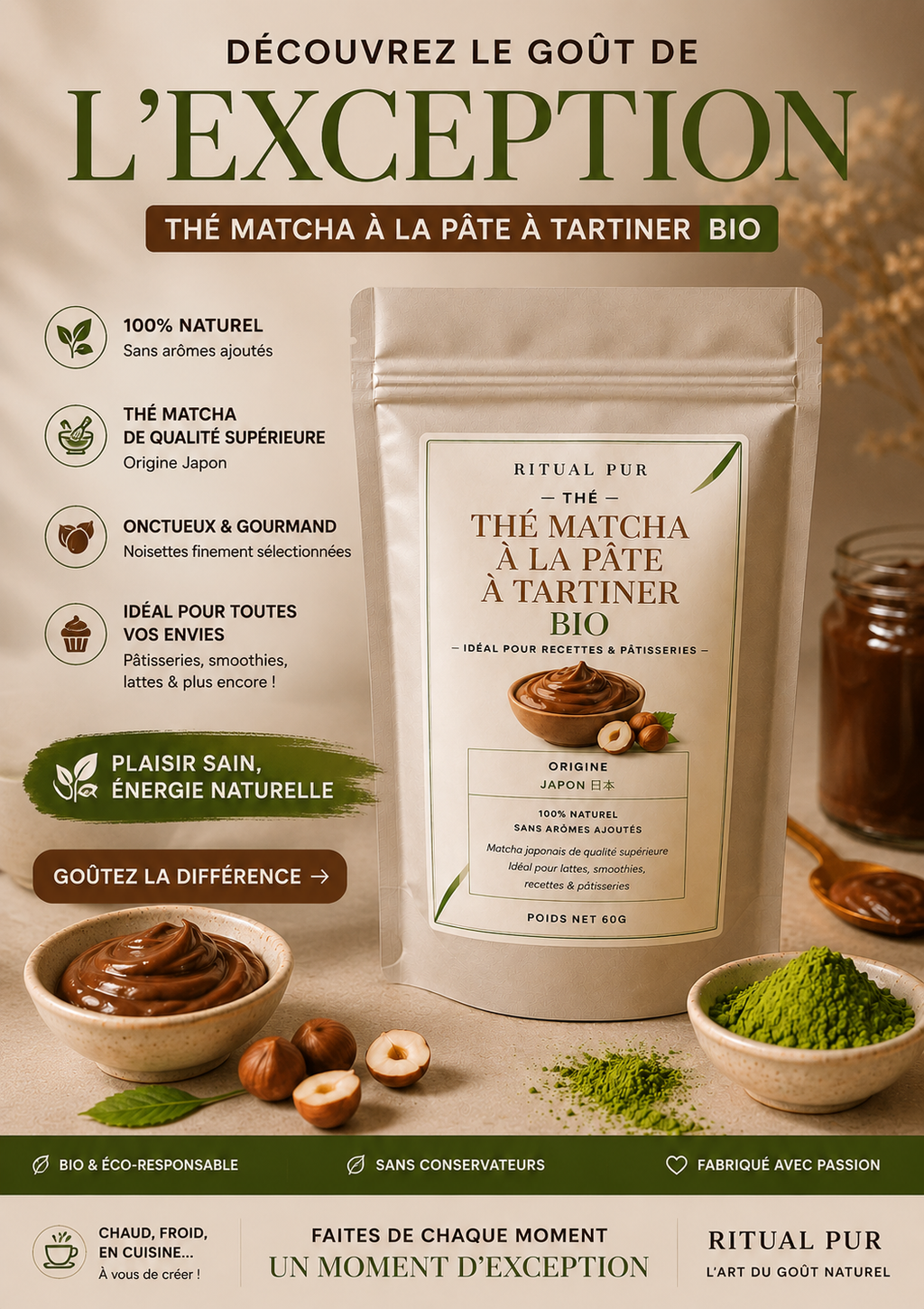 Matcha Pâte à Tartiner Bio – Latte Gourmand Japonais | 60 g