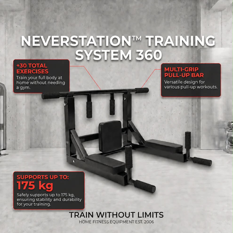 NeverStation™ 360 | Barre de Traction Murale +30 Exercices — Garantie à Vie