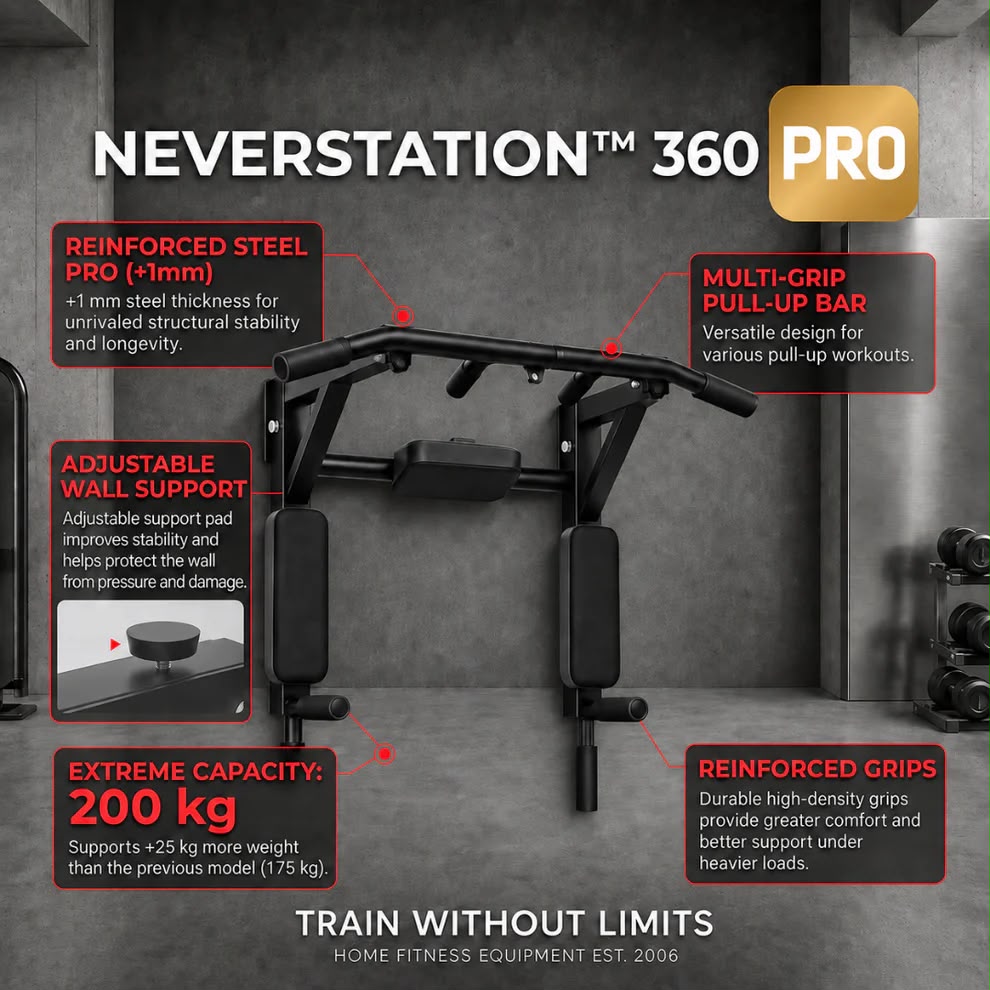 NeverStation™ 360 | Barre de Traction Murale +30 Exercices — Garantie à Vie