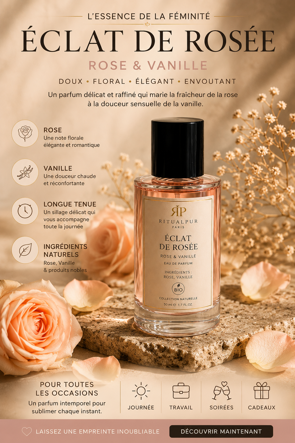 Éclat de Rosée – Eau de Parfum Rose & Vanille 50ml