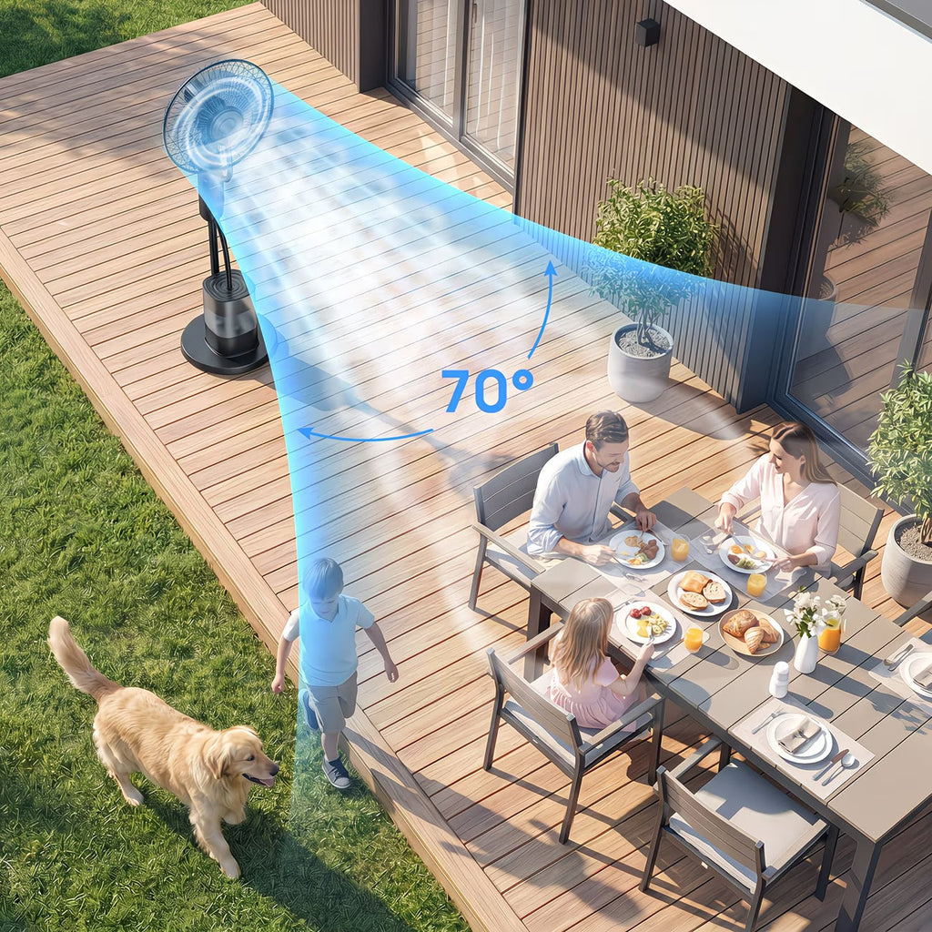 Ventilateur brumisateur – famille en terrasse