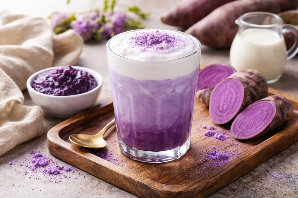 Poudre d'Ube à la Fraise Bio – Latte Violet Japonais | 60 g